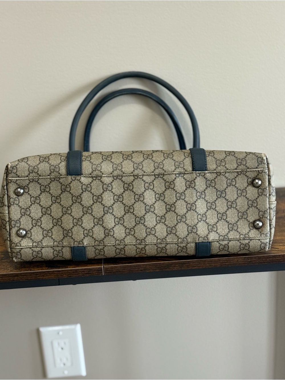 Vintage Gucci GG Canvas Tote Bag Navy Leather Trim Style 114595 234990 - Picture 9 of 16